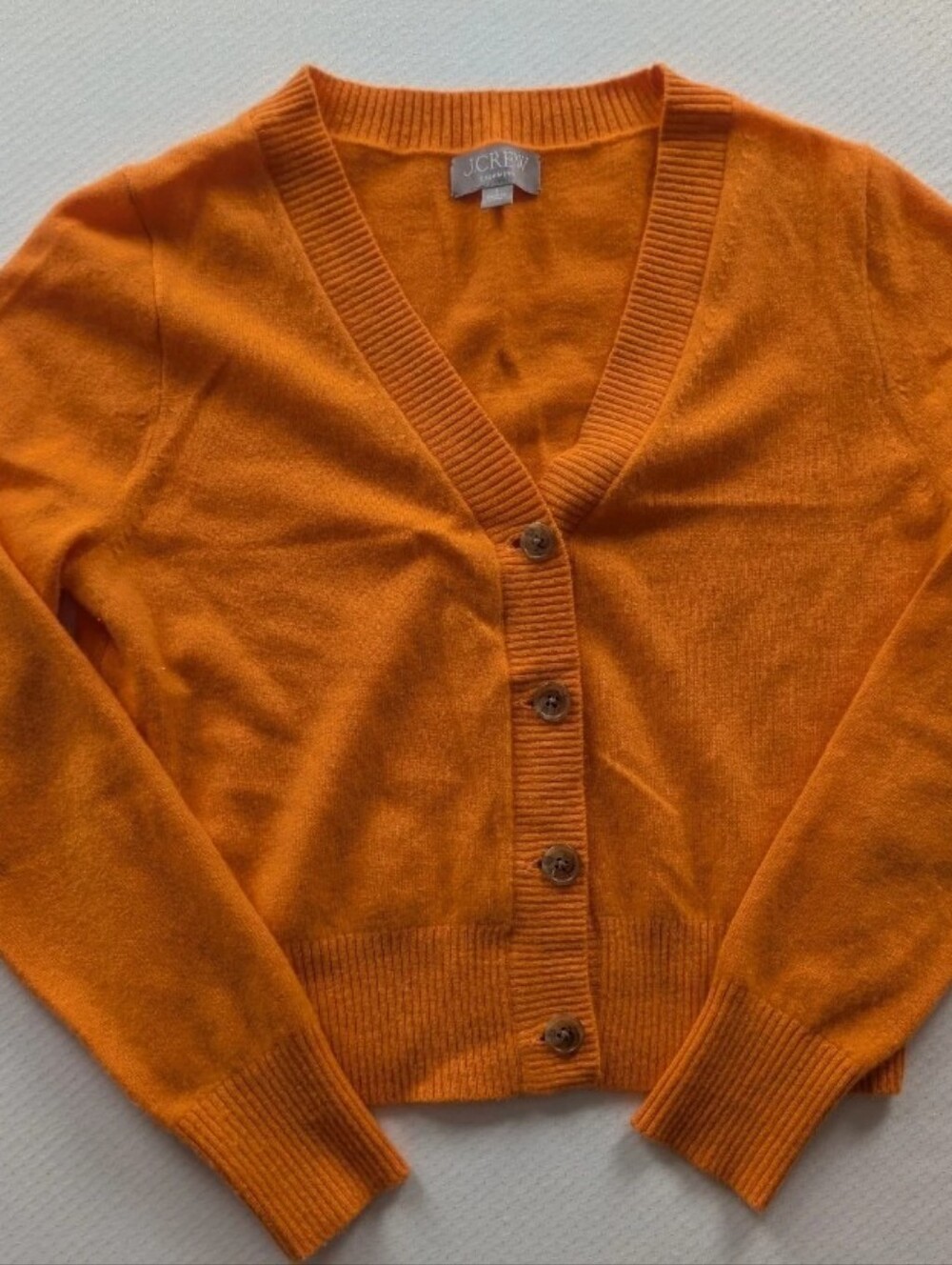 J. Crew Women's Cashmere Cardigan Cropped Orange The Good Cashmere Standard Sz S